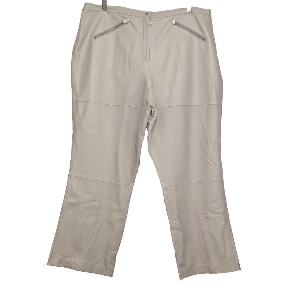 NWT Pamela McCoy Womens 100% Leather Pants Beige Petite 3X Ankle Zip